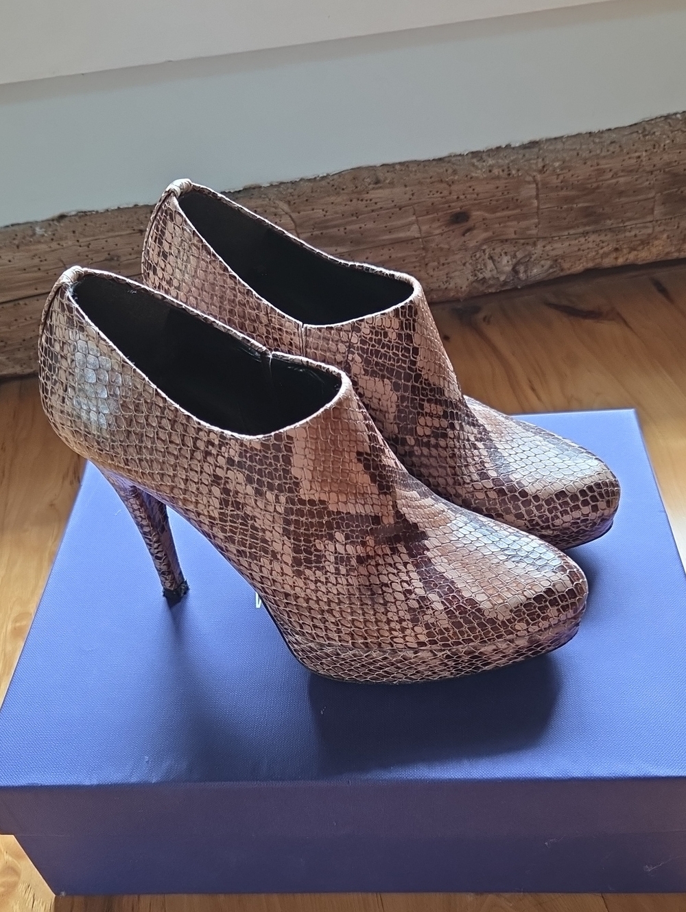 Stuart Weitzman Snake-Print High Heel Booties